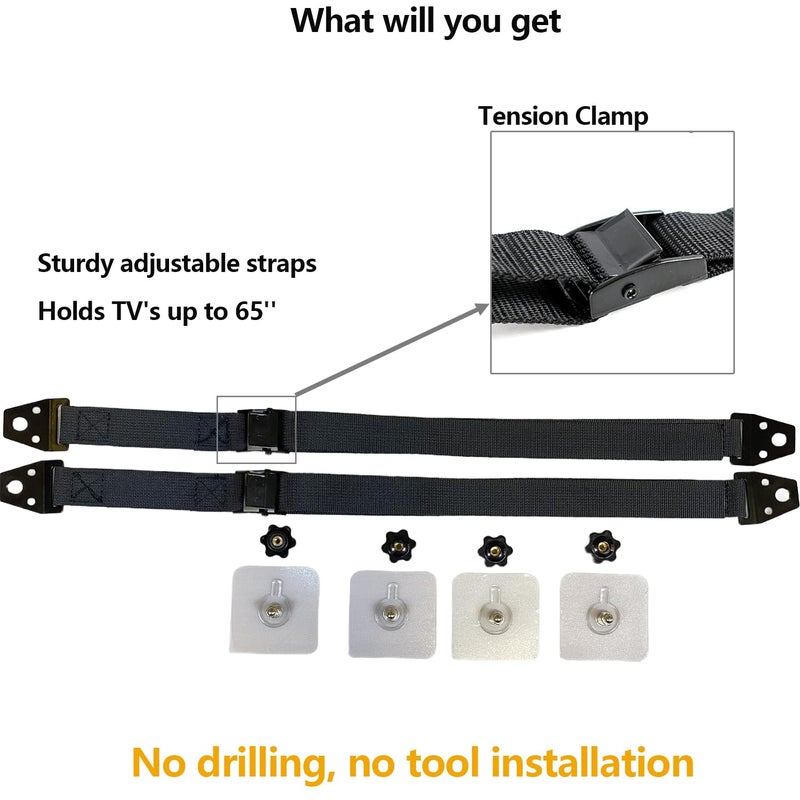 UISKOOPW TV and Furniture Anti Tip Straps - Safety Furniture Wall Anchors for Baby Proofing Flat Screen,TV Security Strap for Baby Proofing, Television Stabilizer (4 Screw Sticker) - Image 2